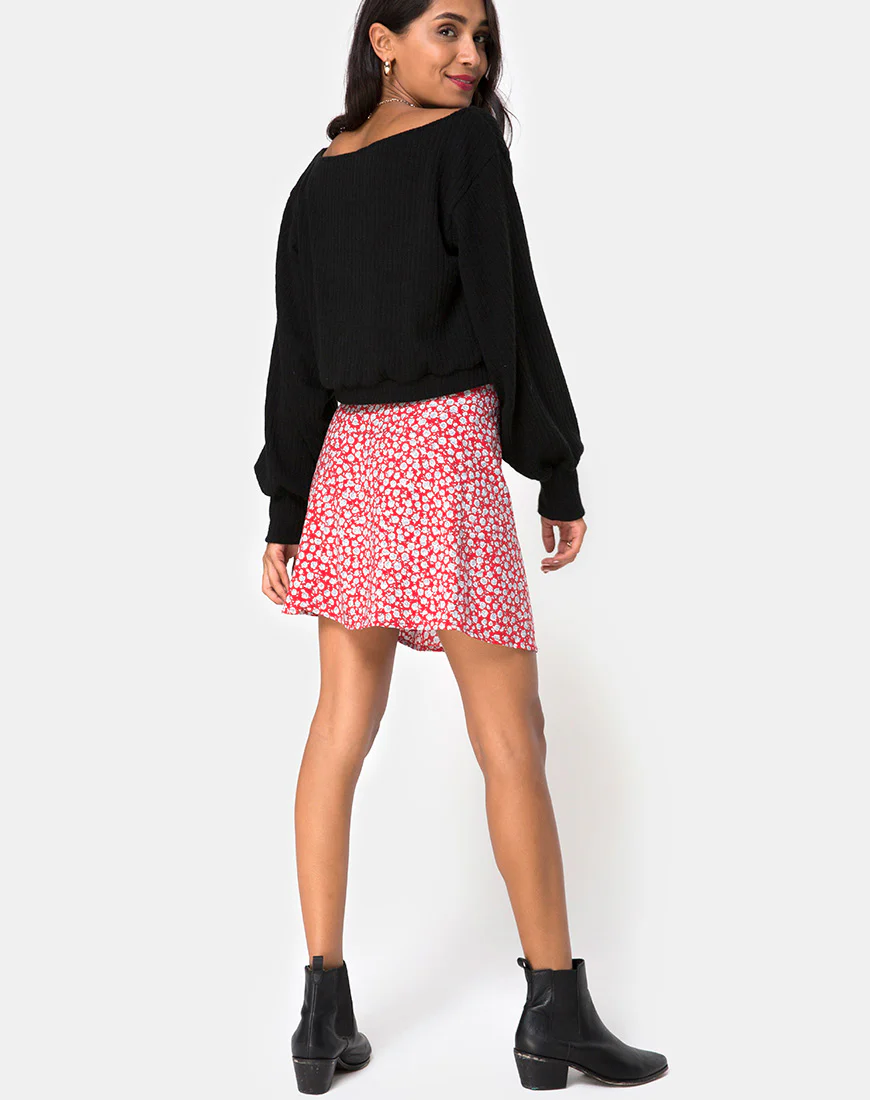Kheb A-line Skirt in Ditsy Rose Red and Silver - Image 4