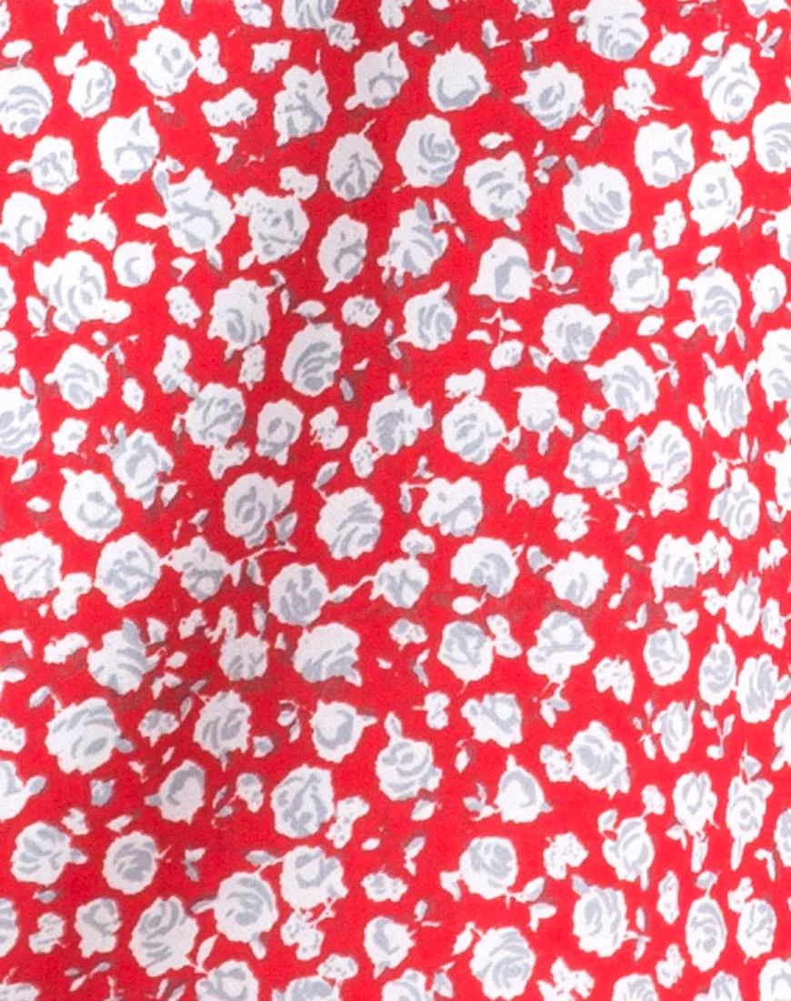 Kheb A-line Skirt in Ditsy Rose Red and Silver - Image 5