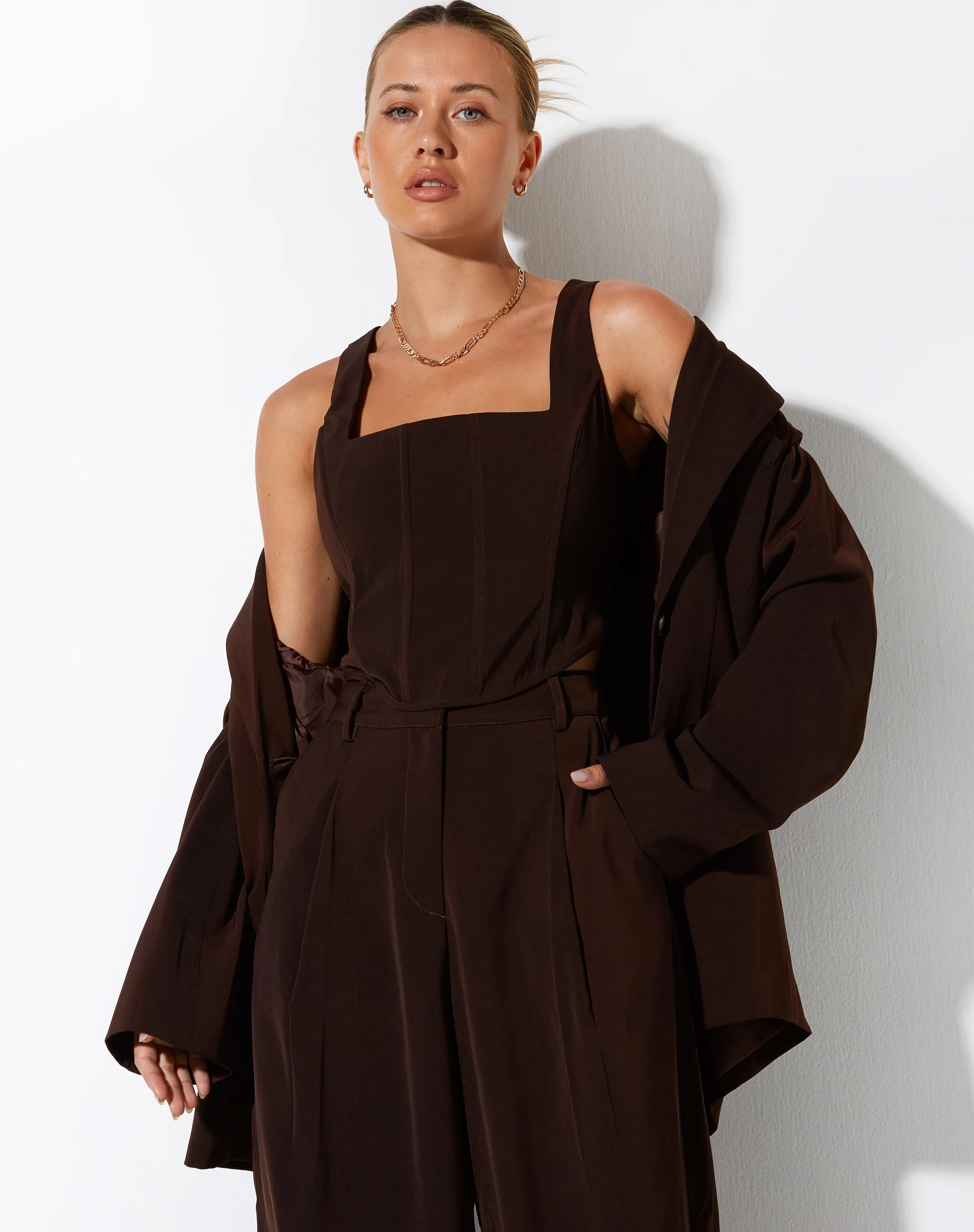 Kicy Corset Top in Tailoring Dark Chocolate - Image 5