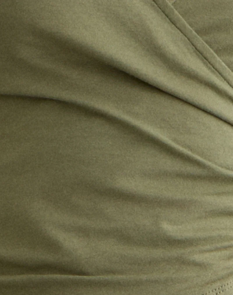 Kien Long Sleeve Wrap Top in Olive - Image 5