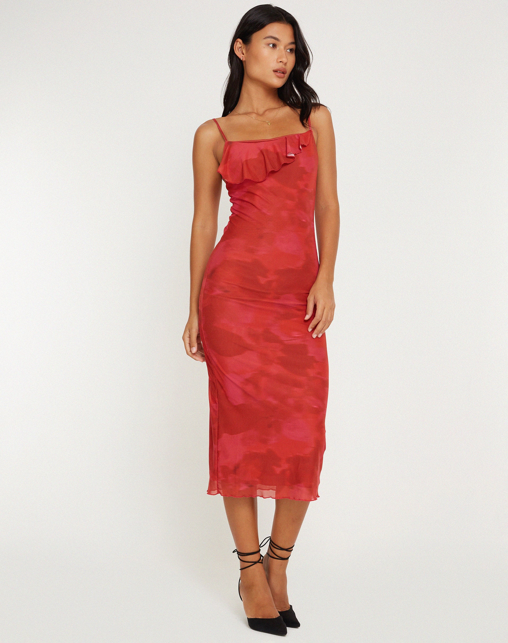 Kilia Midi Dress in Watercolour Floral Red - Image 2