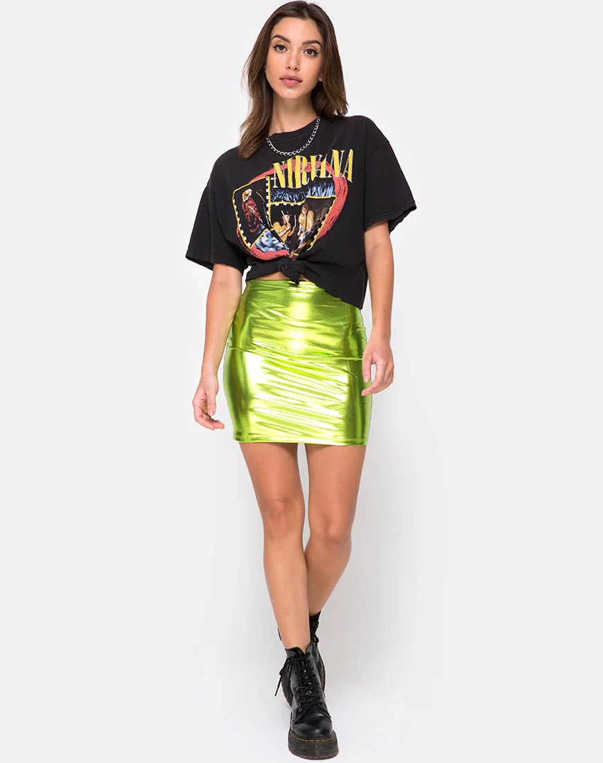 Kimmy Skirt in Metallic Green - Image 3