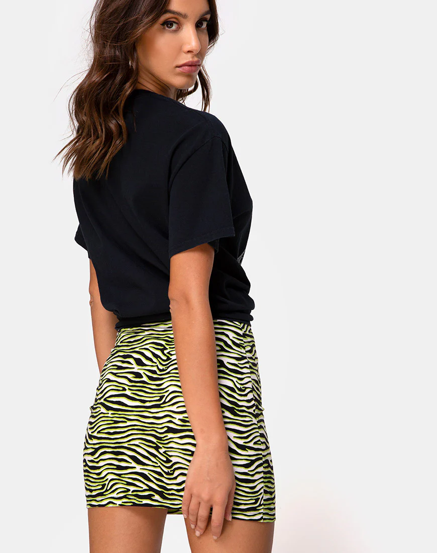 Kimmy Mini Skirt in Zebra Fluro Green - Image 2