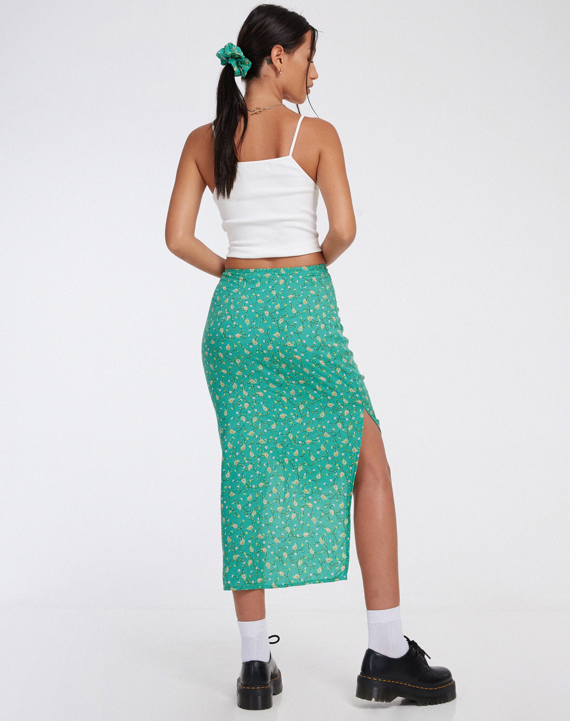 Kindra Midi Skirt in Paisley Fun Green - Image 3