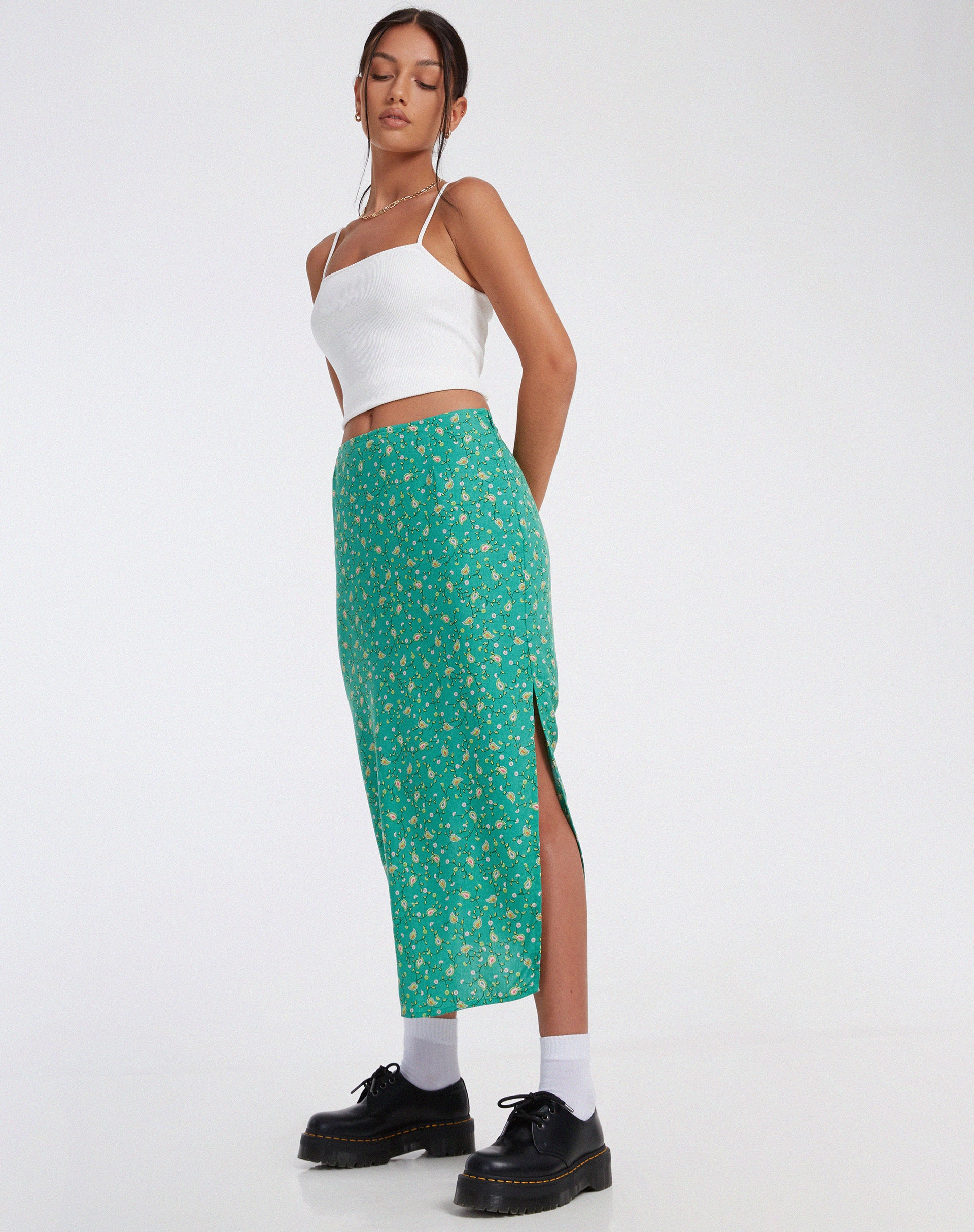 Kindra Midi Skirt in Paisley Fun Green - Image 5