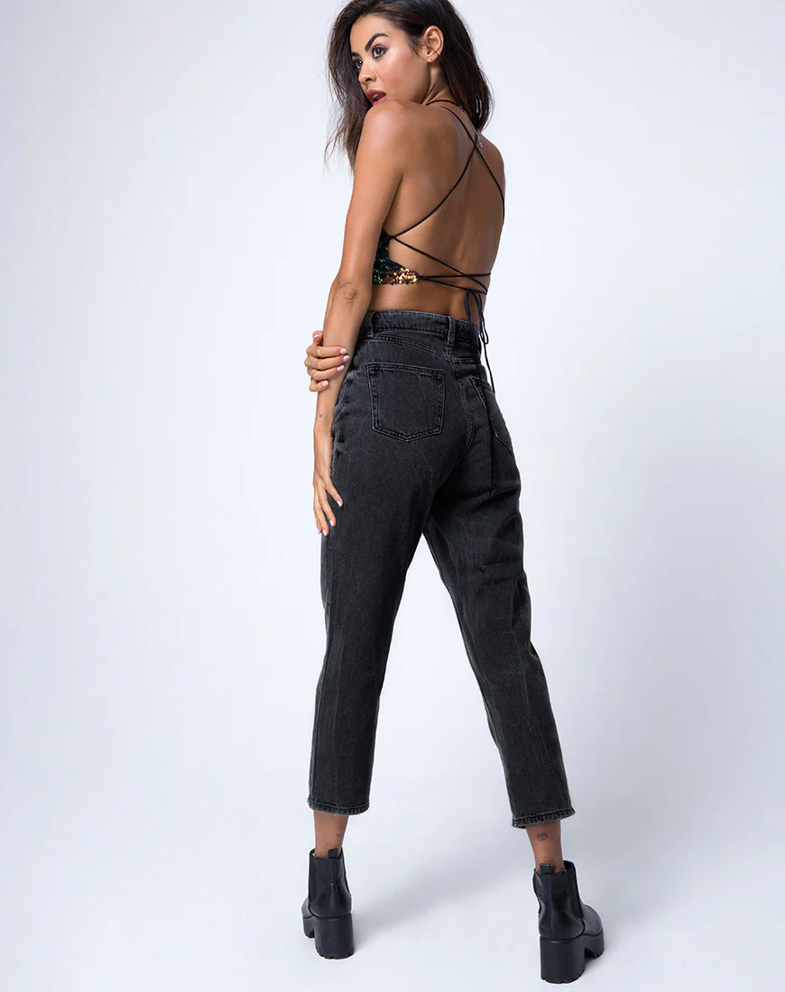 Kingsley Crop Top in Fishcale Sequin Pink Oil - Image 4