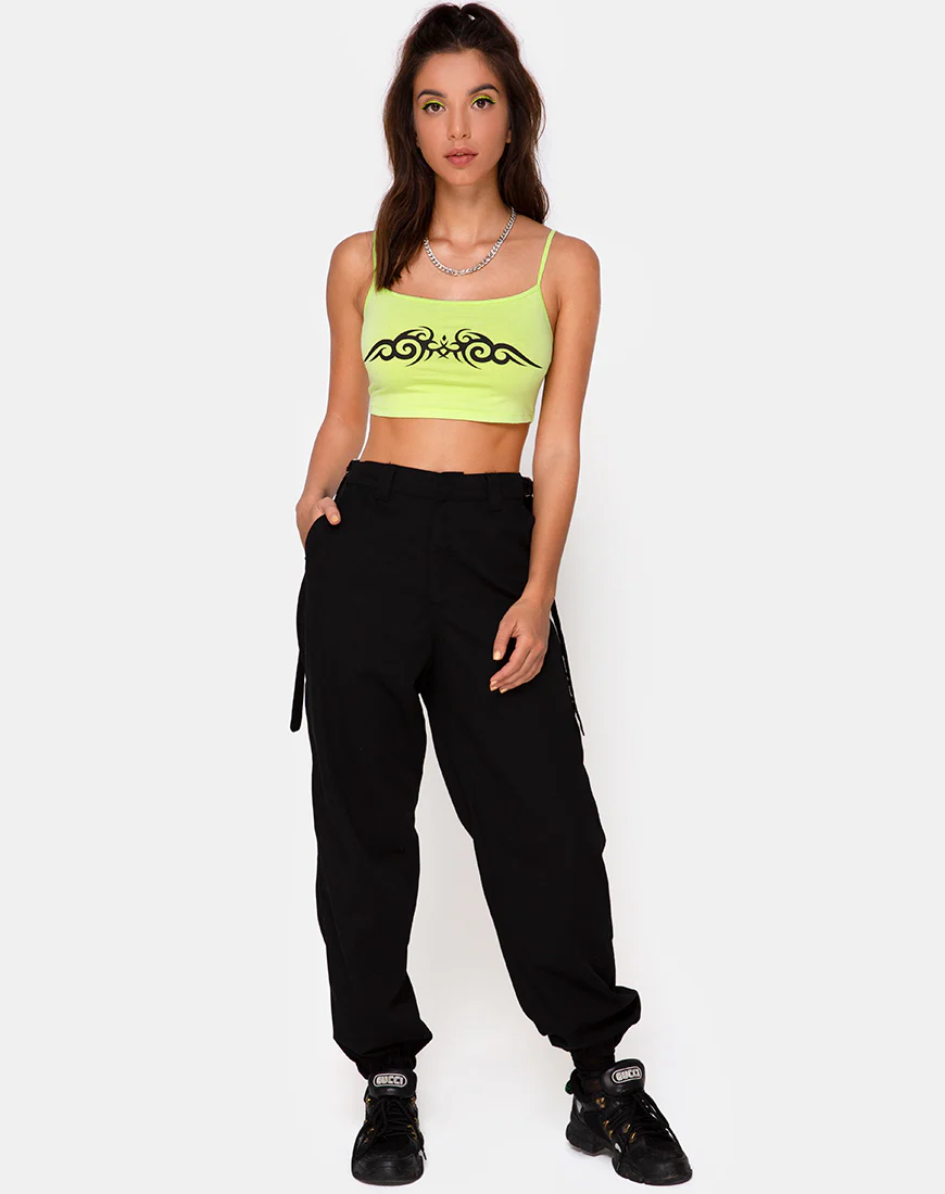Kini Crop Top in Green with Black Tribal Placement - Image 3