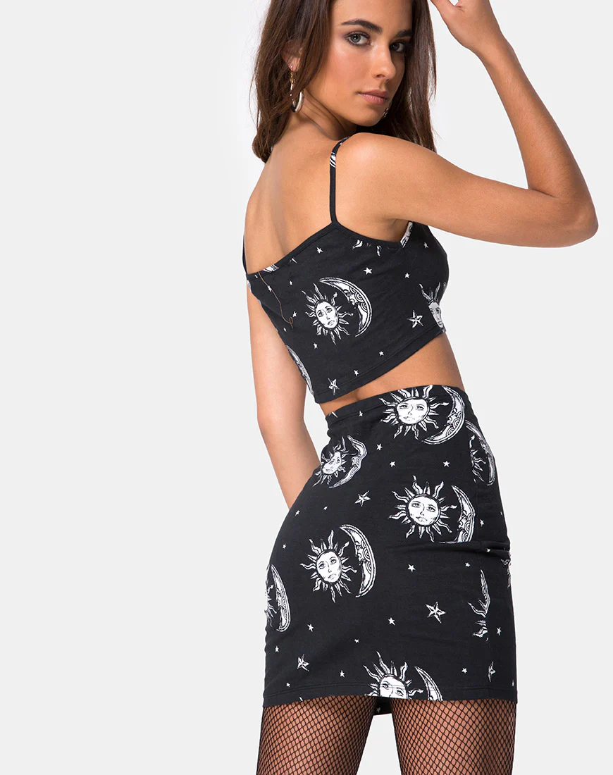 Kini Crop Top in Sun Moon Stars BW - Image 2