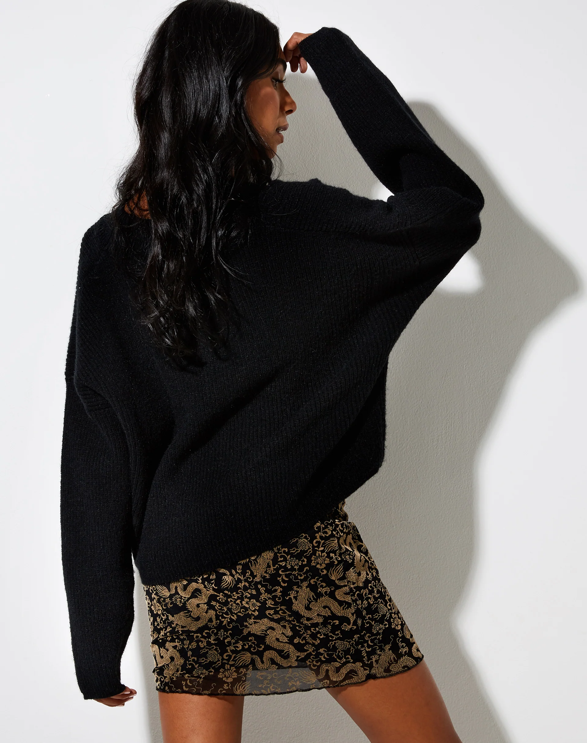 Kinnie Mini Skirt in Black Mesh Tan Dragon Flock - Image 2