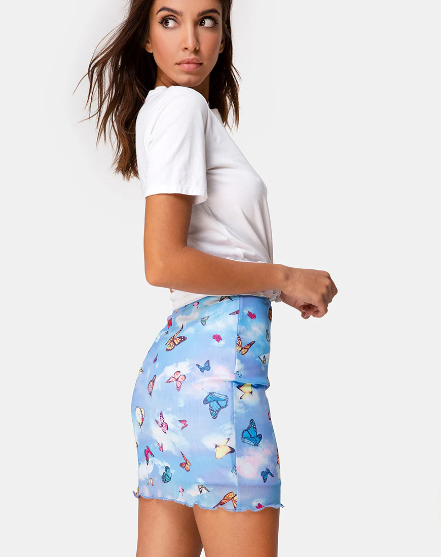 Kinnie Mini Skirt in Mesh Blue Butterfly - Image 2