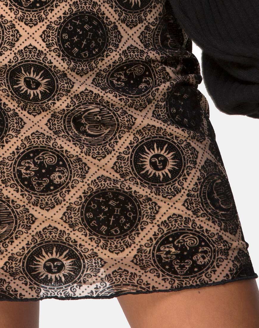 Kinnie Mini Skirt in Taupe Net with Black Sign Flock - Image 6