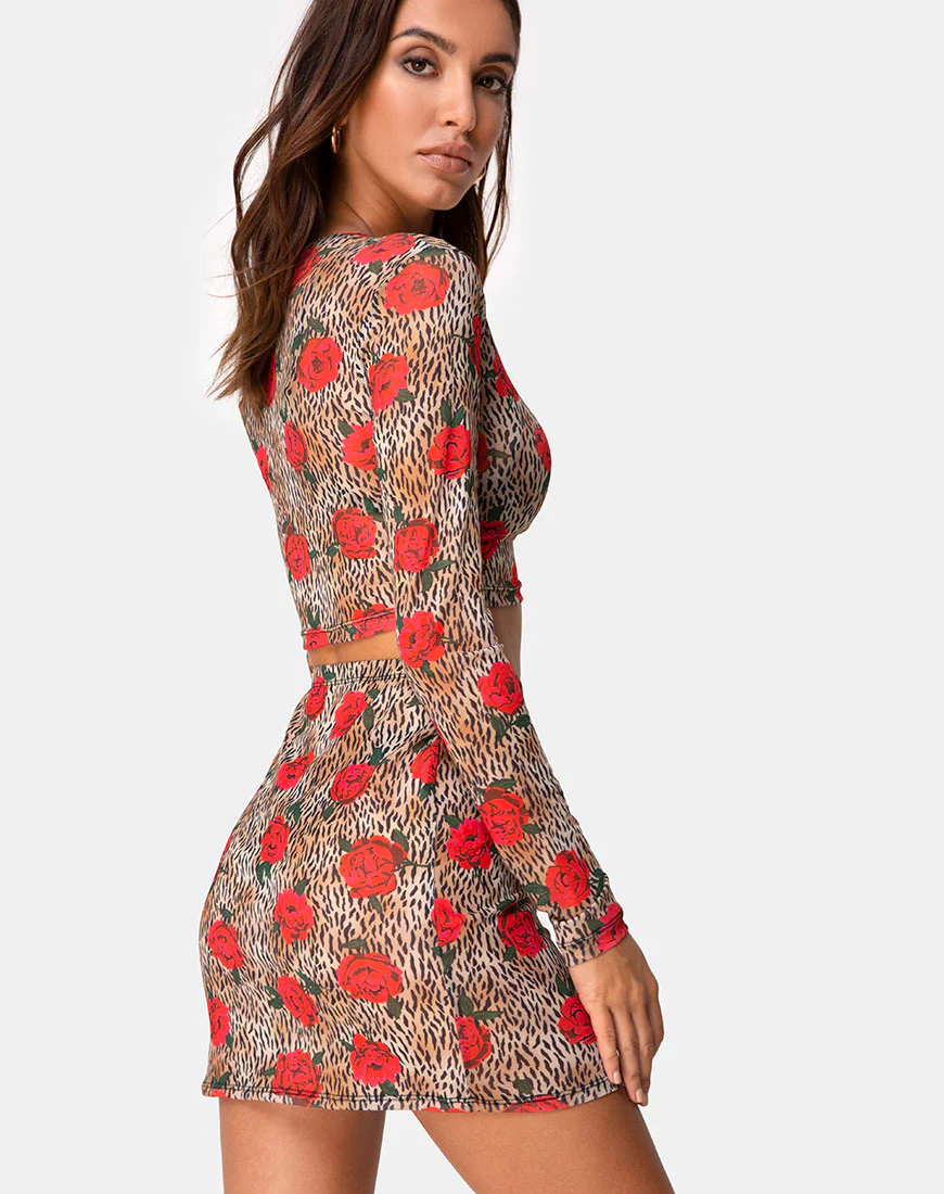 Kinnie Mini Skirt in Tiger Rose - Image 2