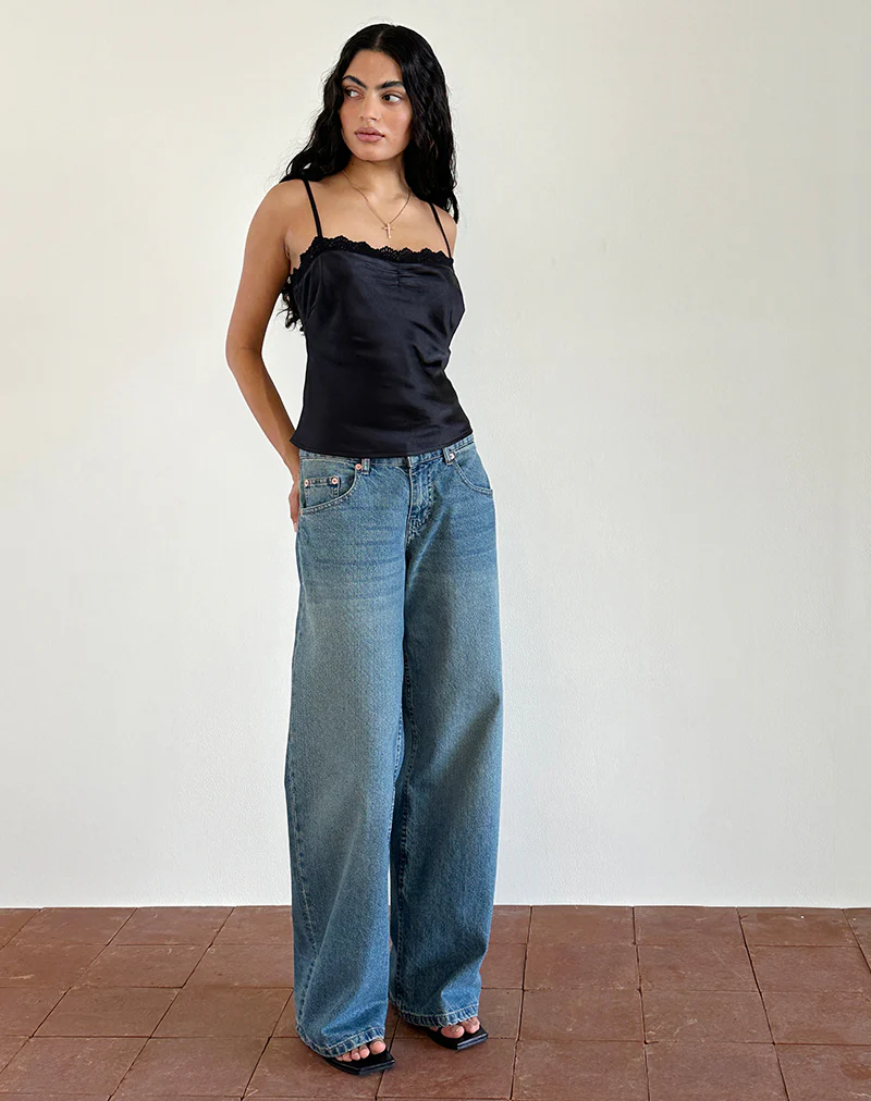 Kira Top in Satin Black with Black Lace - Image 2