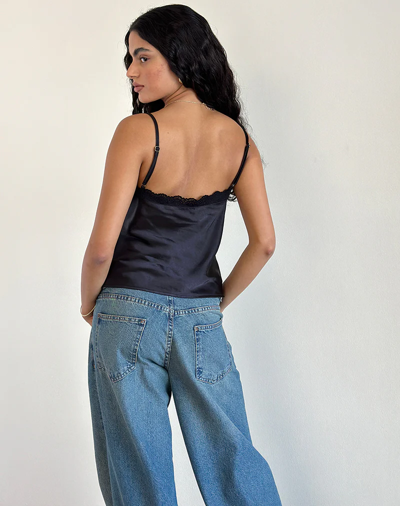 Kira Top in Satin Black with Black Lace - Image 3
