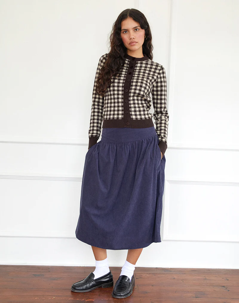 Kiranila Midi Skirt in Baby Cord Ink Blue - Image 2