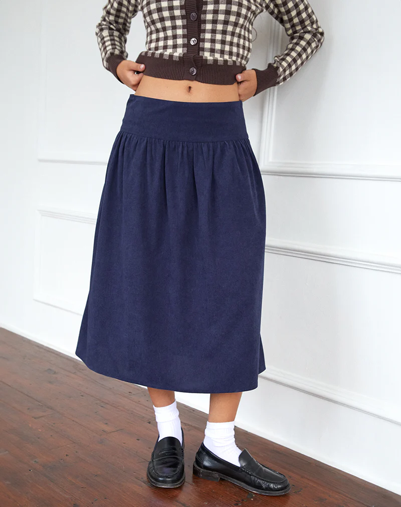 Kiranila Midi Skirt in Baby Cord Ink Blue - Image 3