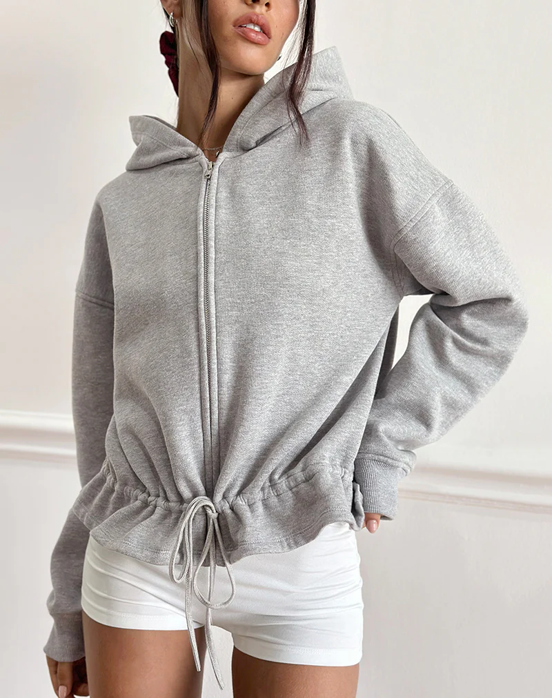 Kit Cinched Waist Hoodie in Grey Marl - Image 5