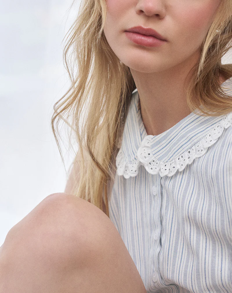 Kitami Shirt in Linen White Blue Stripe - Image 5