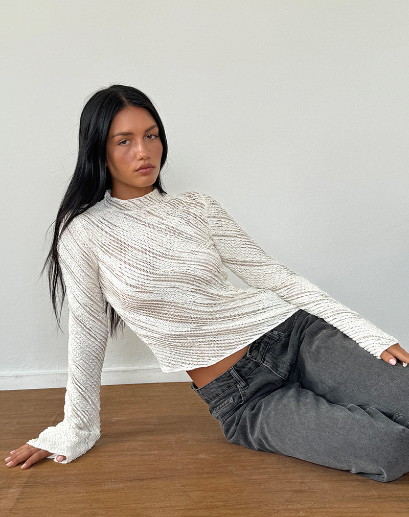 Kittie Long Sleeve Top in Textured Ivory - Image 2