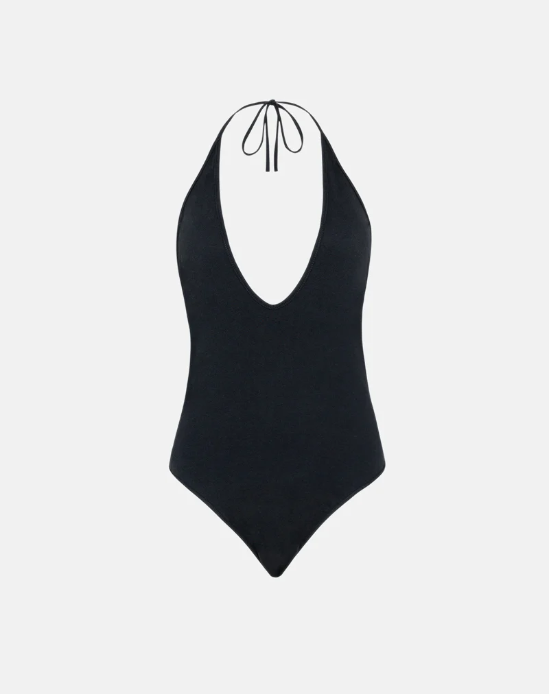 Kitty Deep Plunge Bodysuit in Black - Image 2