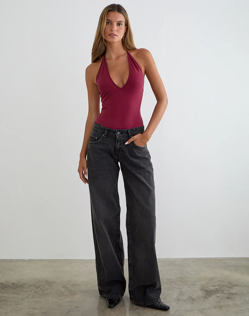 Kitty Deep Plunge Bodysuit in Burgundy - Image 6