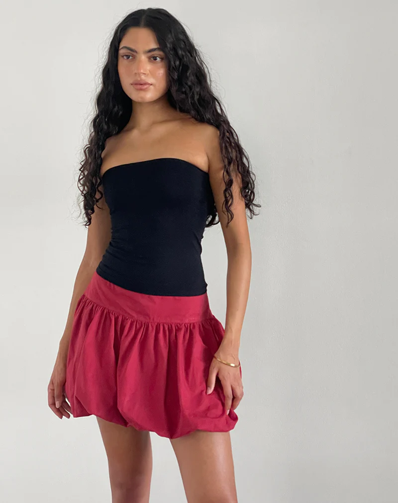 Kiyowo Puffball Mini Skirt in Adrenaline Red - Image 3