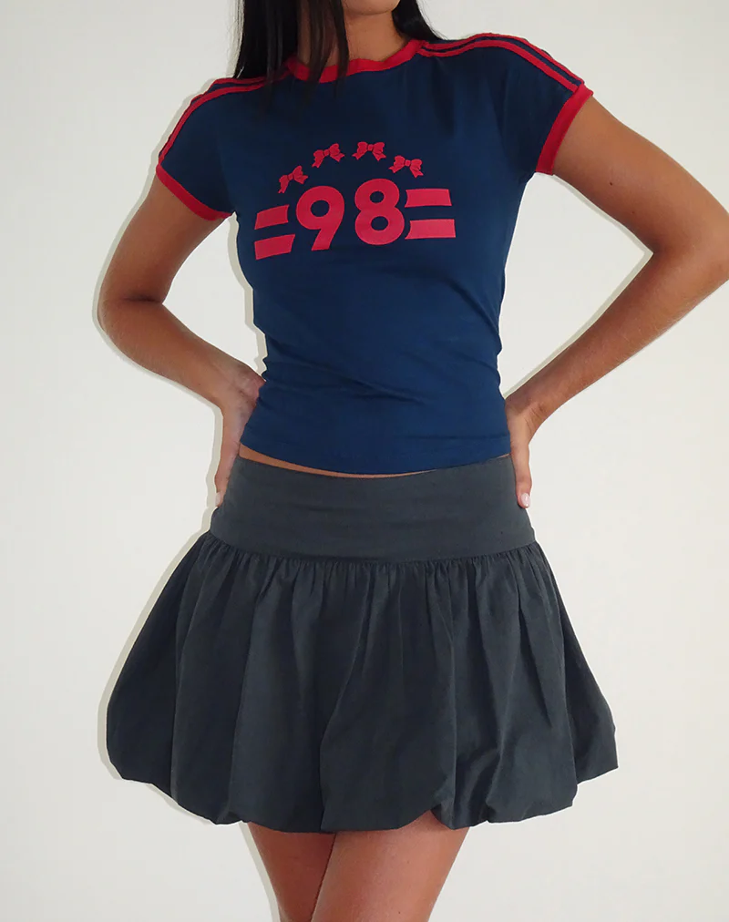 Kiyowo Puffball Mini Skirt in Charcoal Grey - Image 3
