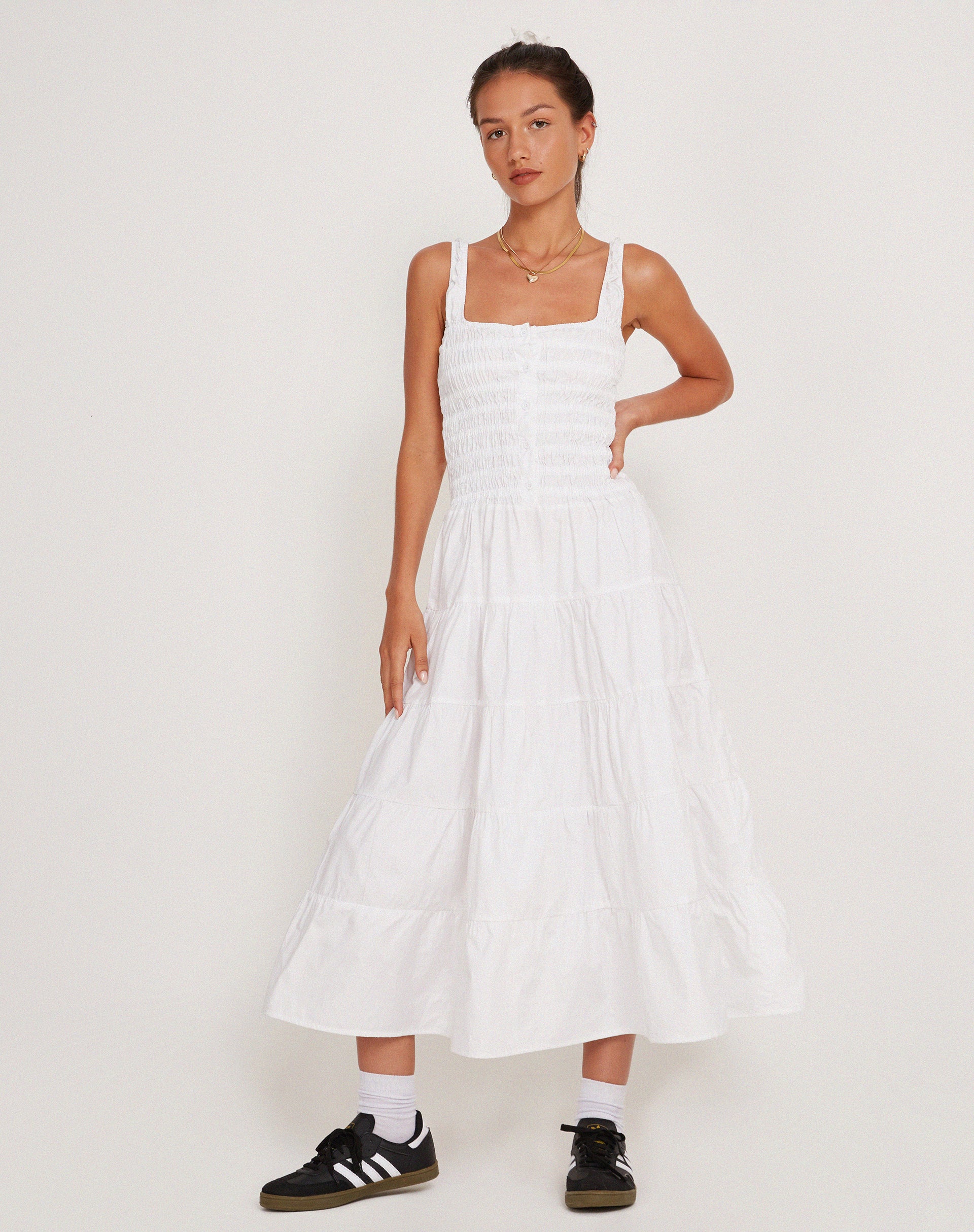 Koizumi Tiered Maxi Dress in Poplin White - Image 6
