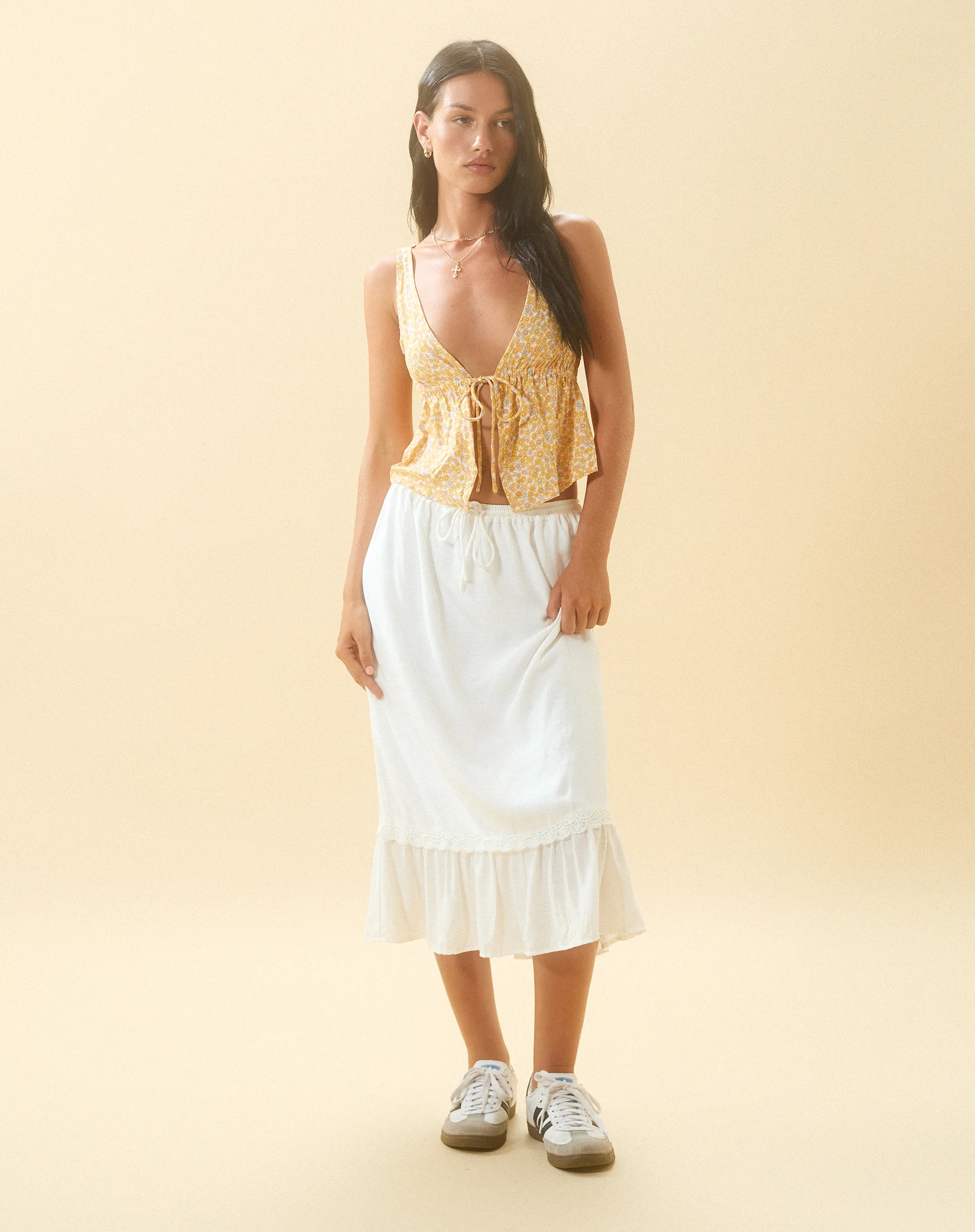 Kokies Frill Hem Midi Skirt in White - Image 5
