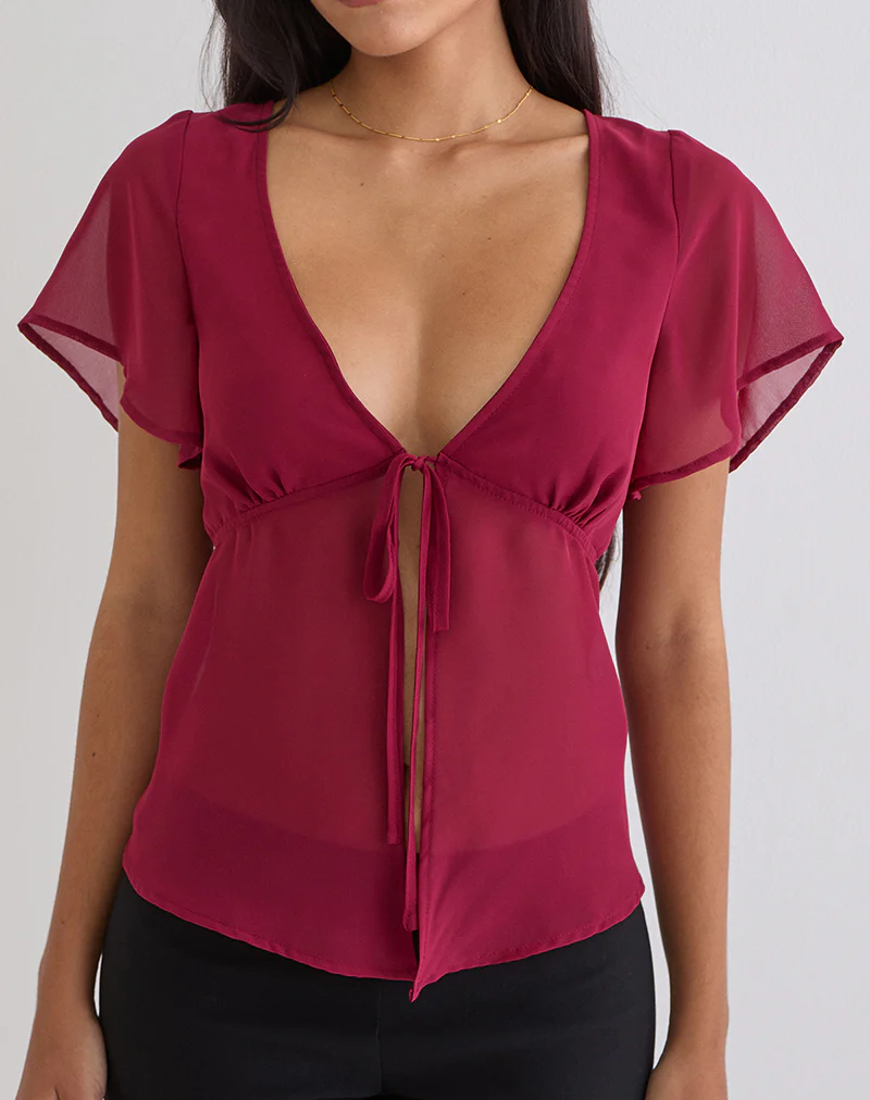 Kota Chiffon Blouse in Burgundy - Image 2