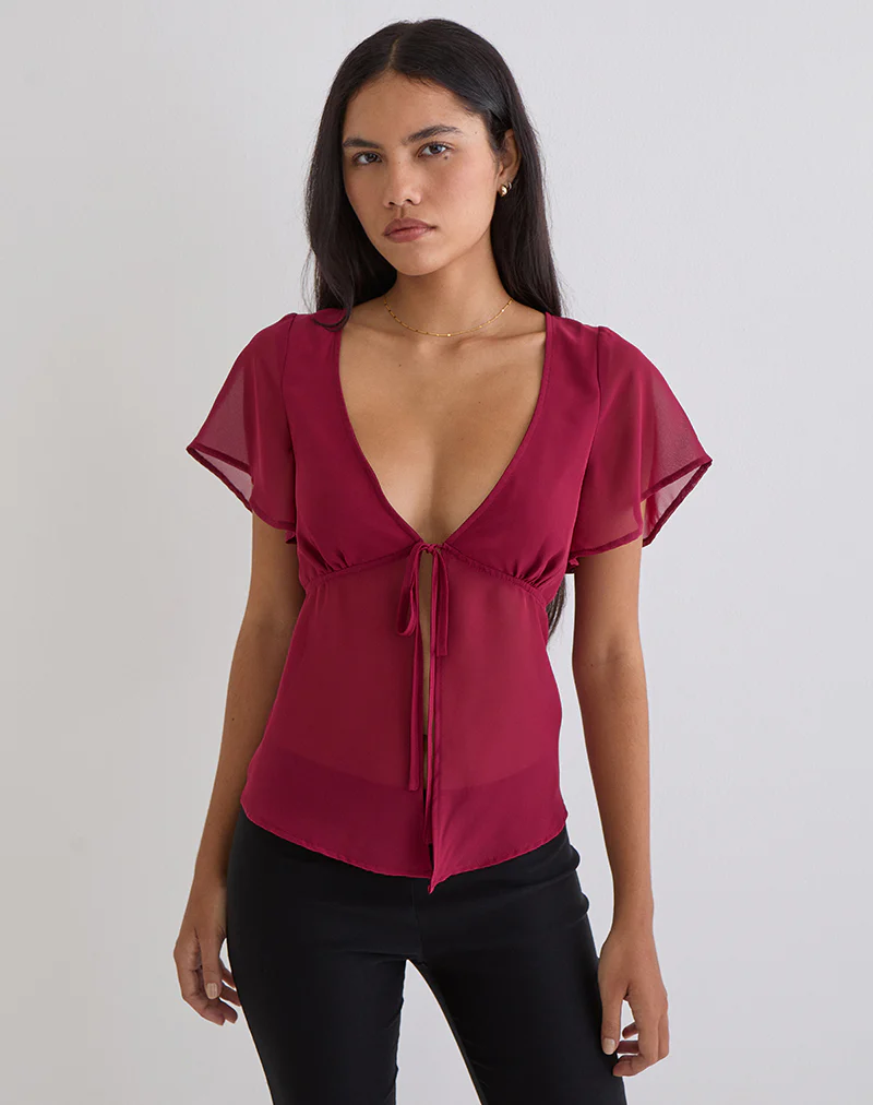 Kota Chiffon Blouse in Burgundy - Image 4