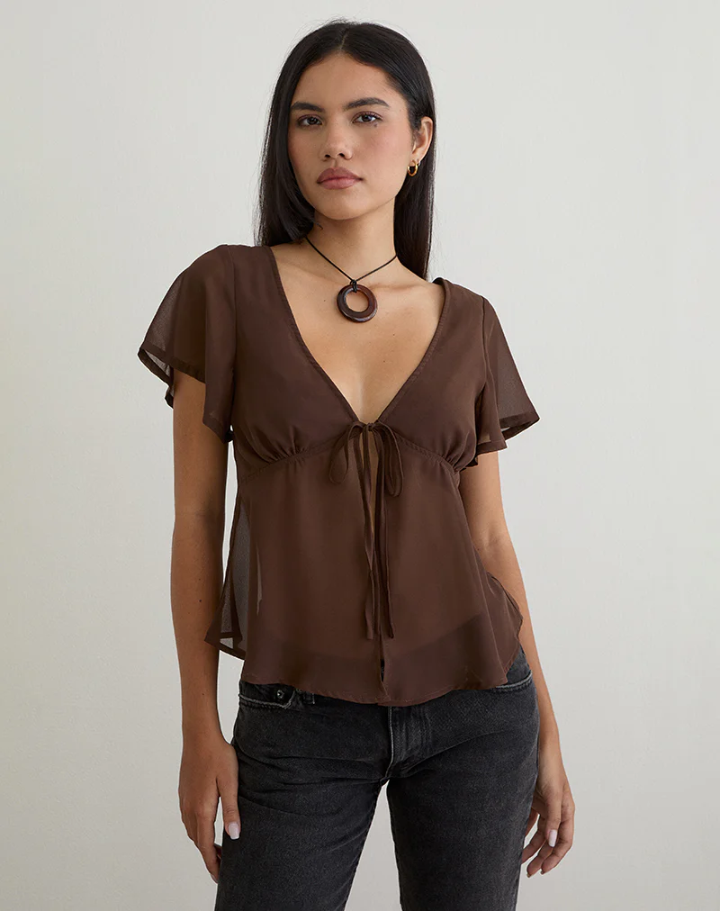 Kota Chiffon Blouse Top in Brown - Image 2