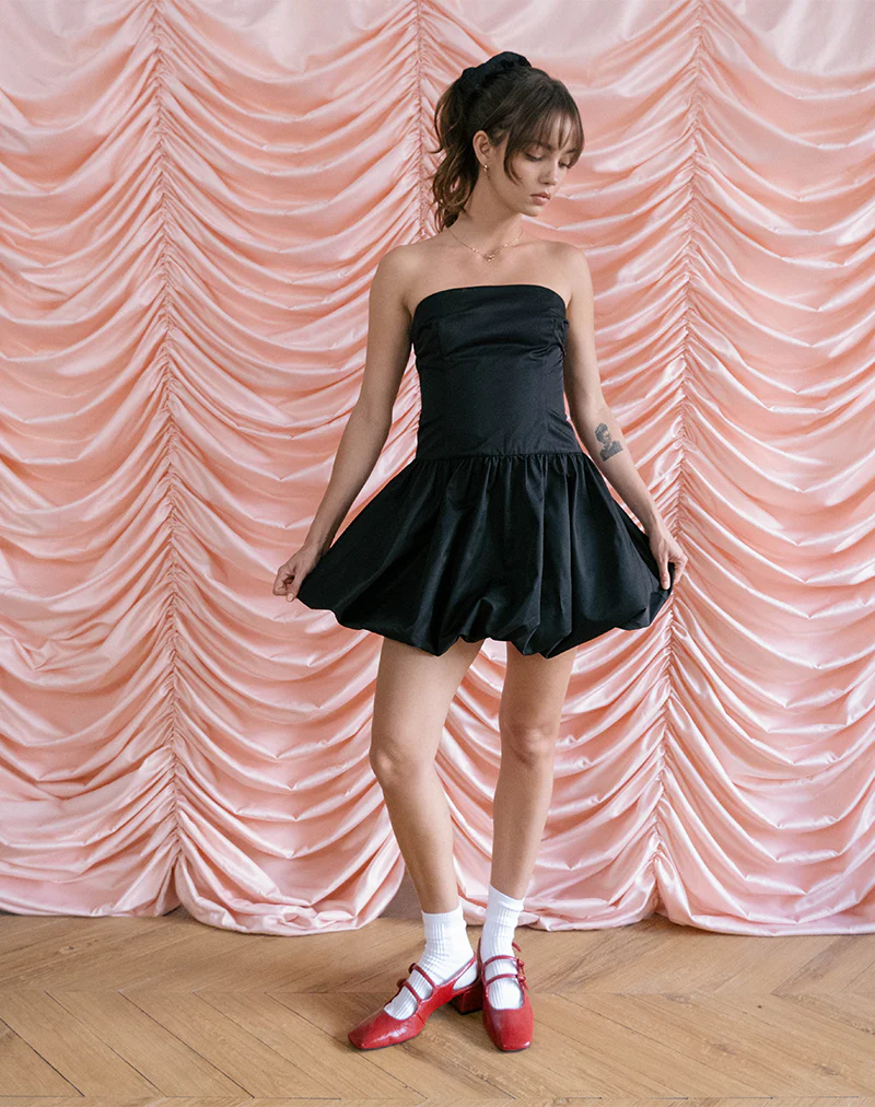 Krayofa Puffball Mini Dress in Black - Image 3