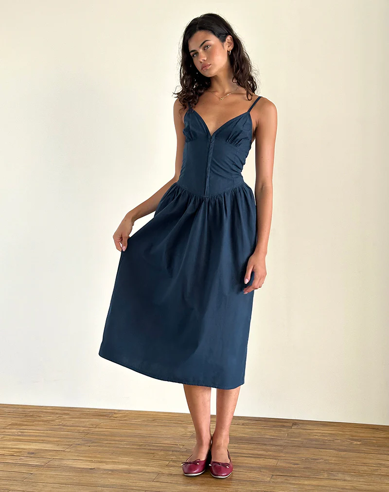 Krista Maxi Dress in Poplin Navy - Image 4