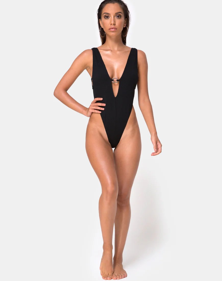 Kristie Swimsuit in Black Mini Rib - Image 3