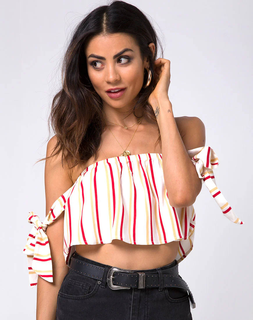 Kroes Crop Top in 70's Ivory Vertical Stripe