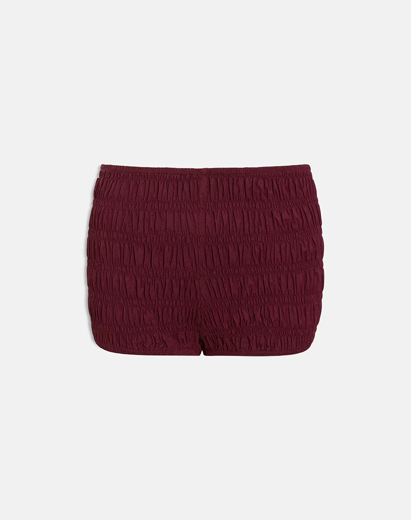 Kubo Ruched Shorts in Maroon - Image 4