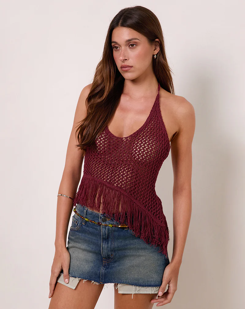 Kulmina Asymmetric Halterneck Top in Fringe Berry - Image 3
