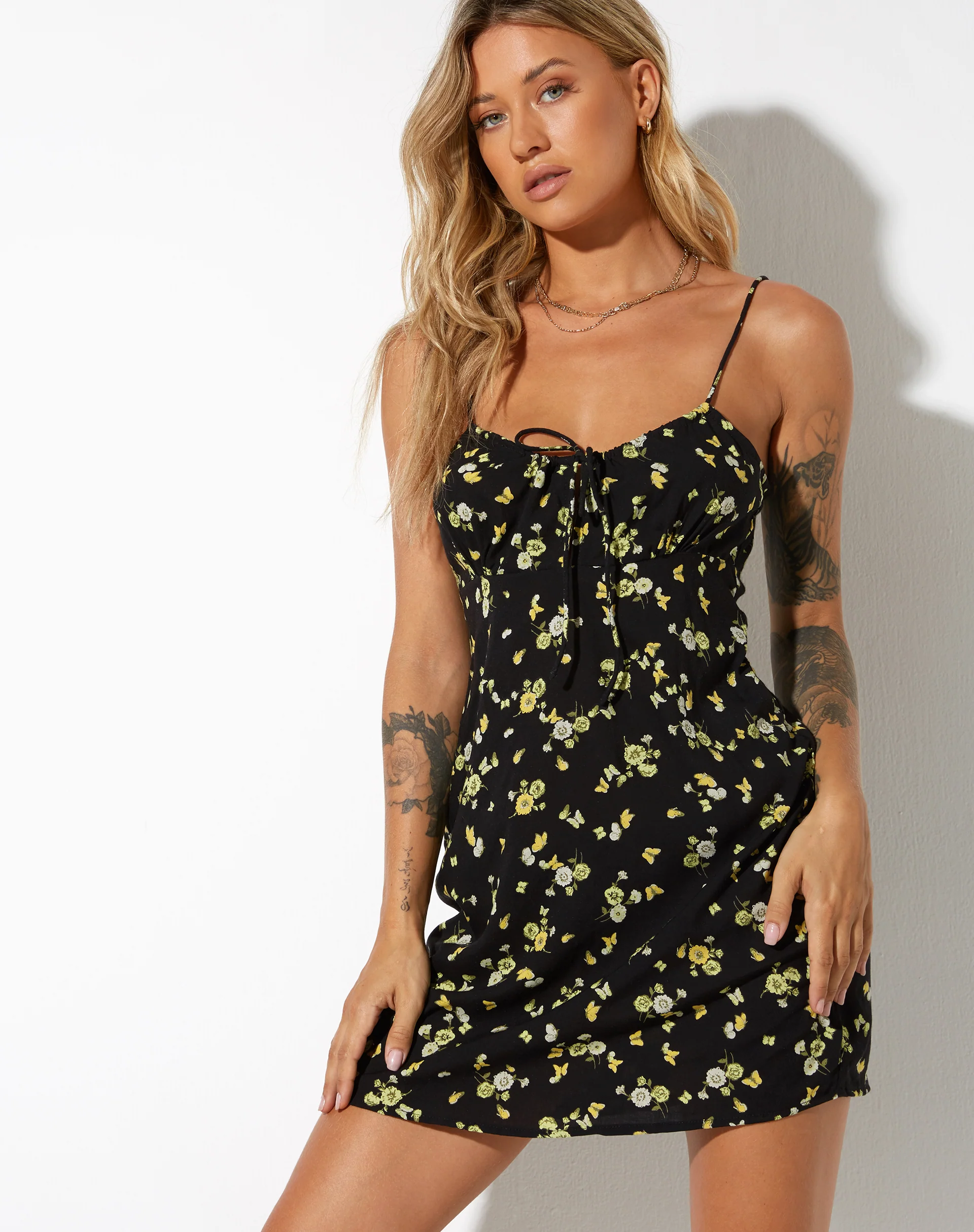 Kumala Slip Dress in Lemon and Lime Black - Image 2
