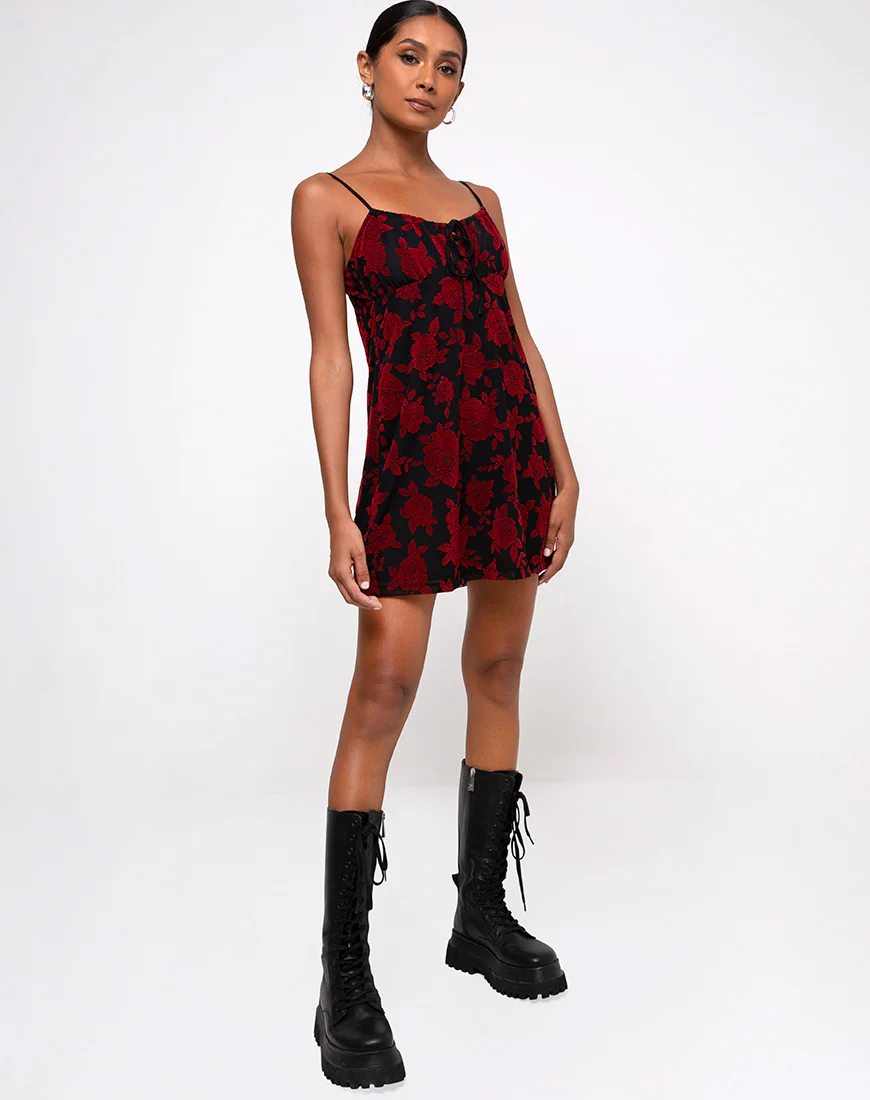 Kumala Dress in Romantic Red Rose Flock - Image 3