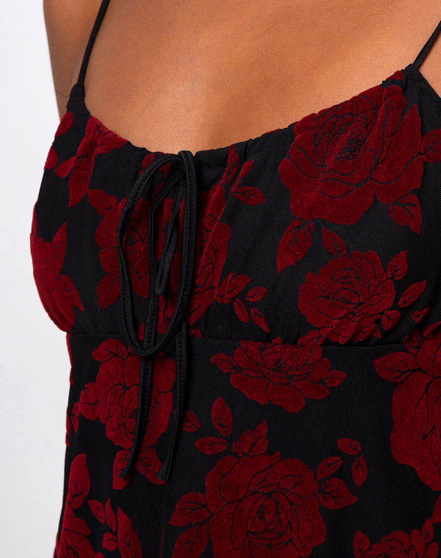 Kumala Dress in Romantic Red Rose Flock - Image 6