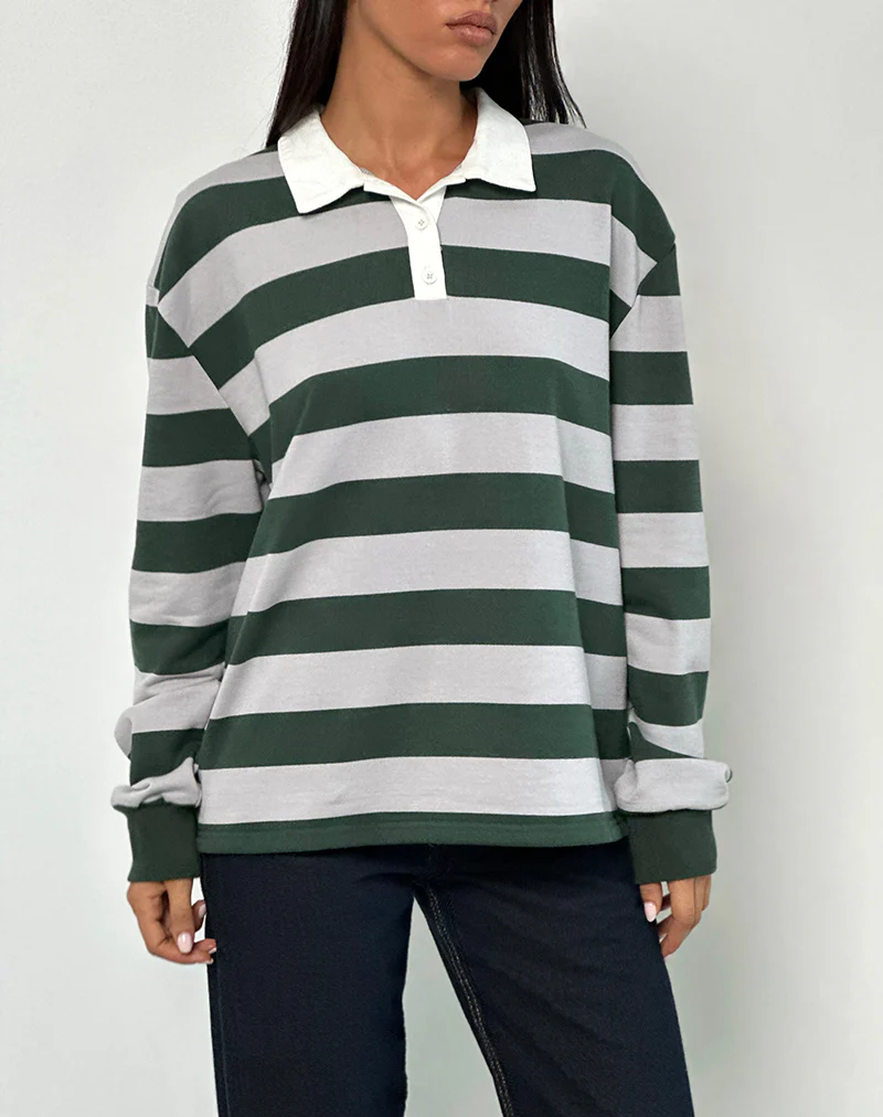 Kumara Rugby Shirt in Green, Khaki and White - Image 6