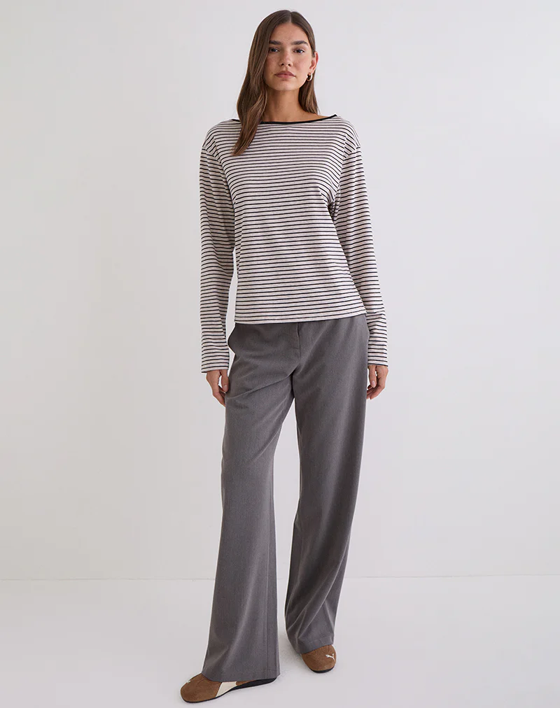 Kumiko Long Sleeve Top in Jersey Grey and Black - Image 3