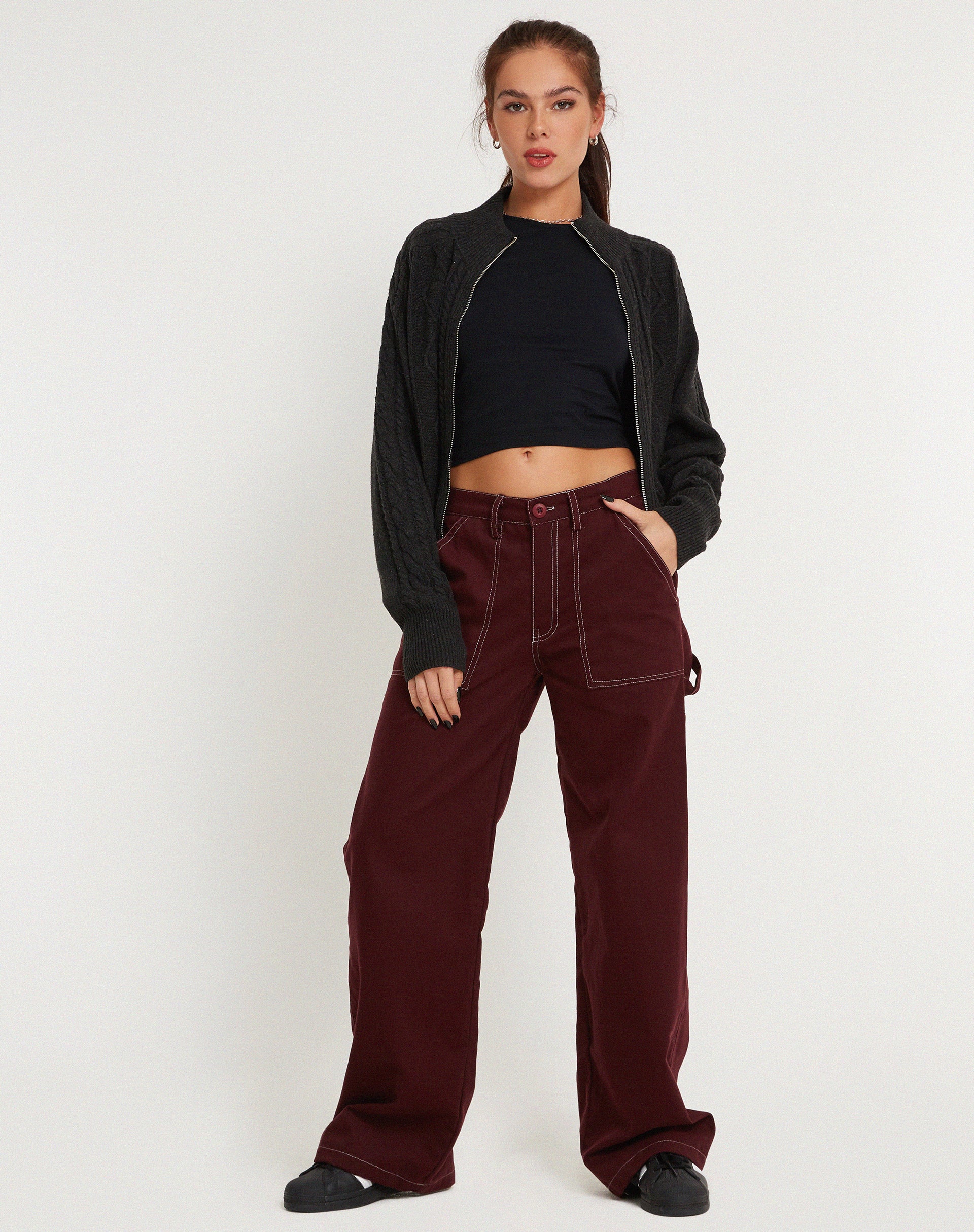 Kusnaedi Wide Leg Trouser in Redwood and White Top Stitch - Image 2