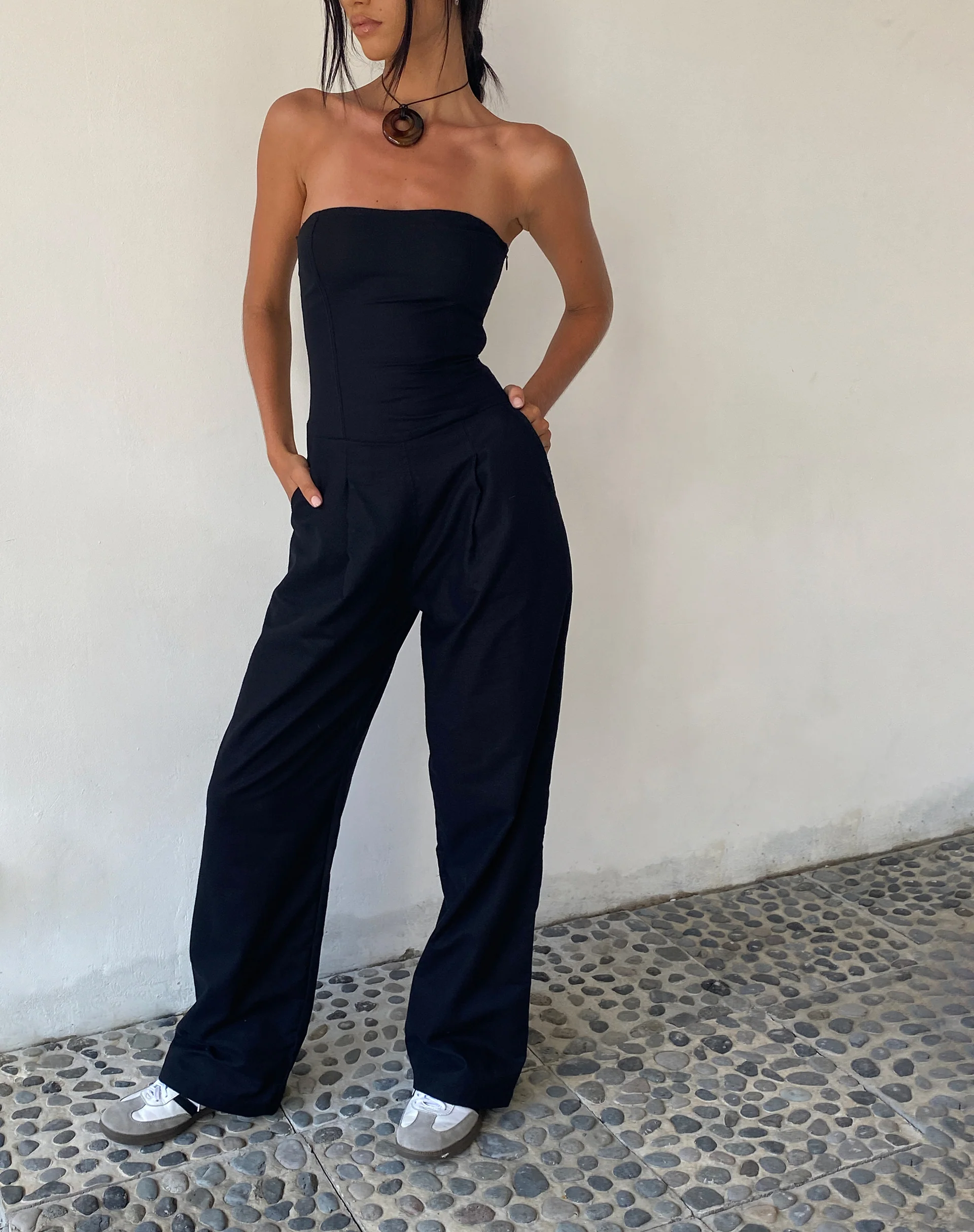 MOTEL X JACQUIE Kyaria Bandeau Jumpsuit in Black - Image 3