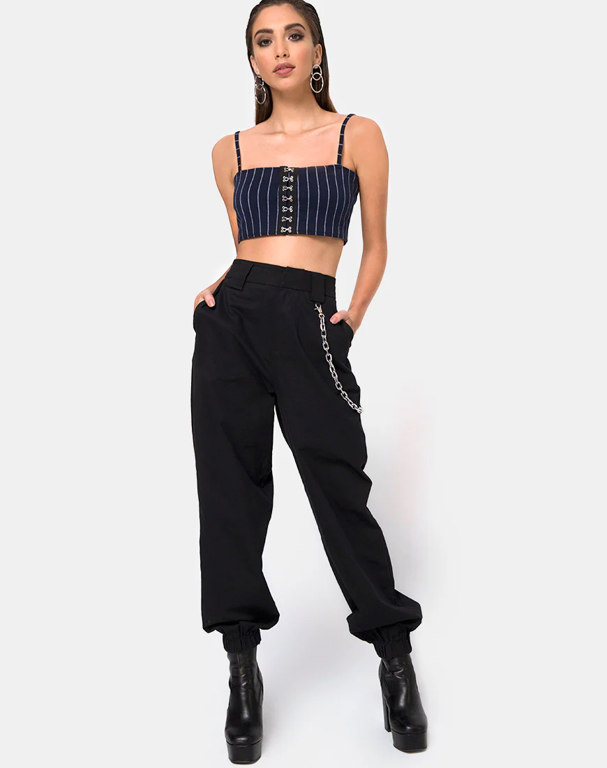 Kyga Crop Top In Navy Pinstripe - Image 4