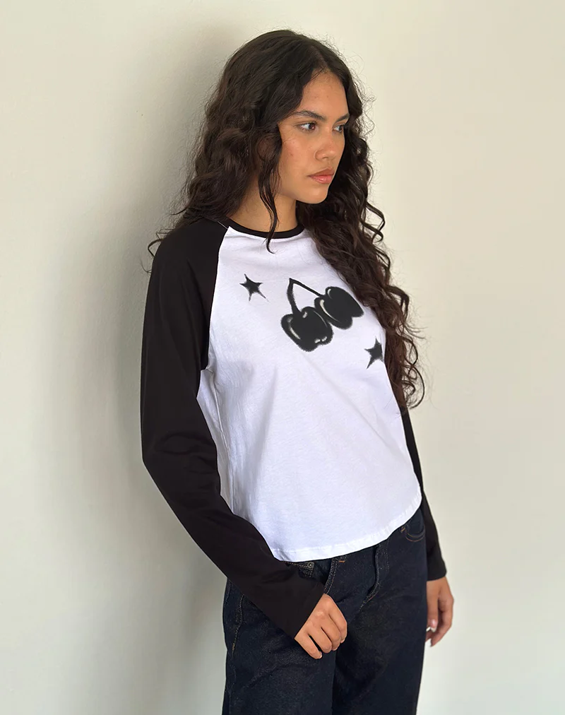Kyiato Top in White and Black Cherry Print - Image 2