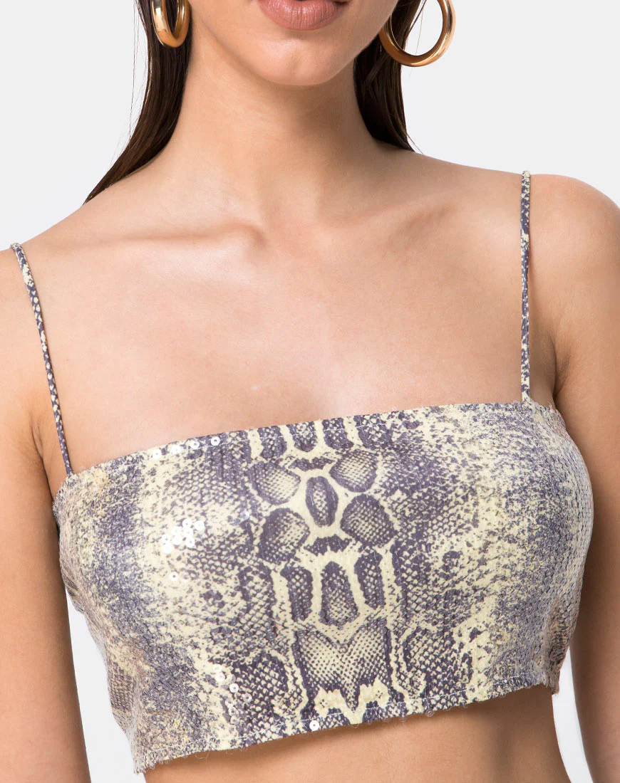 Kylie Crop Top in Acid Snake Clear Sequin - Image 5