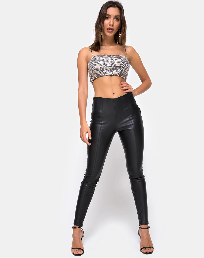 Kylie Crop Top in Tiger with Clear Sequin - Image 3
