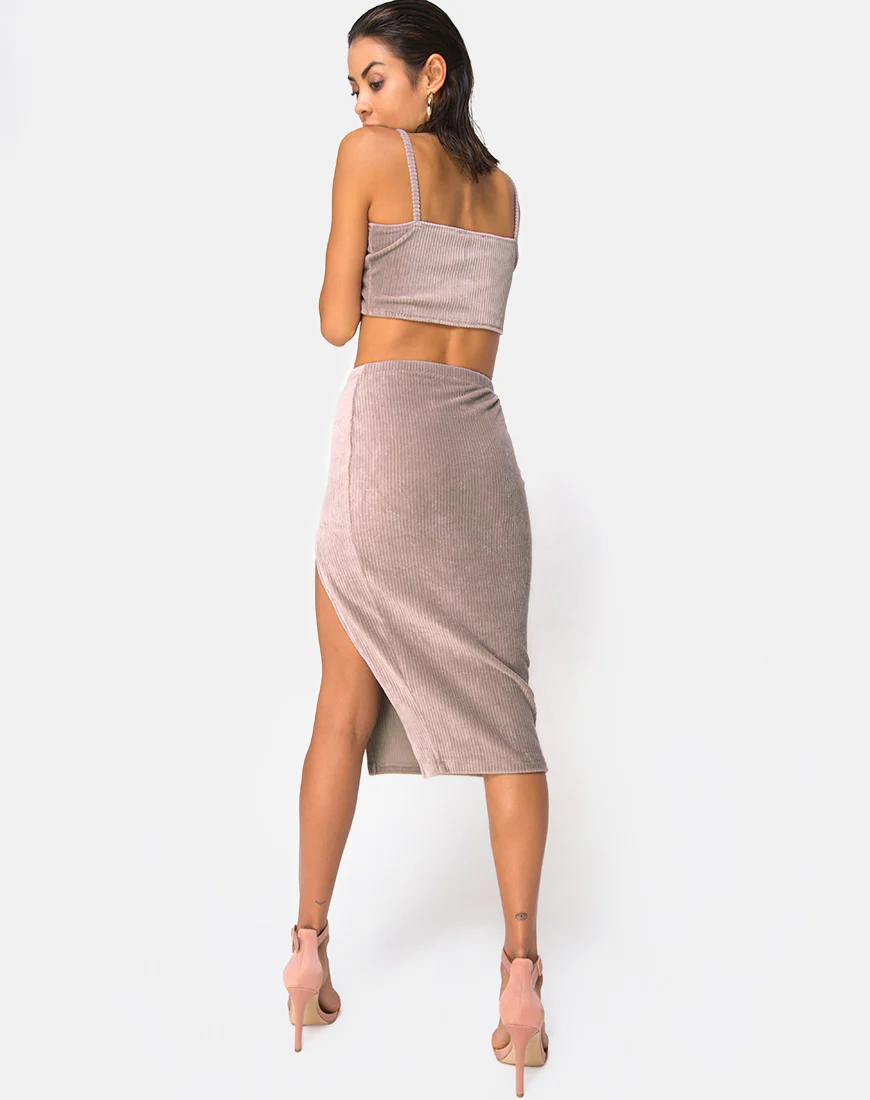 Kylie Crop Top in Rib Taupe - Image 4